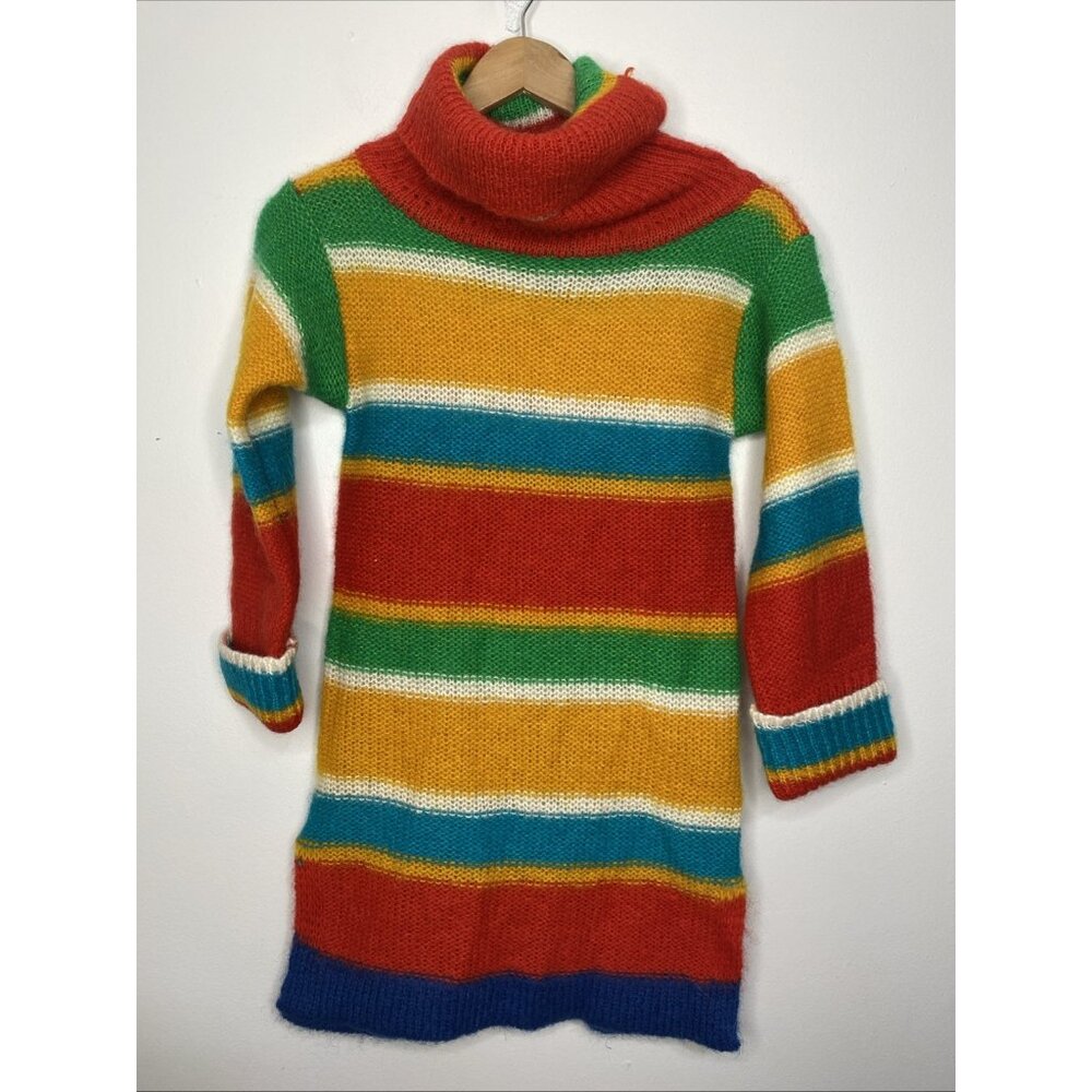 Vintage 1960s Mod Turtleneck Bold Striped Wool Sweater Dress Turtleneck Siegel
